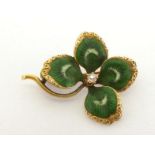A late 19th century diamond and enamel four leaf clover brooch, the realistically enamelled leaves