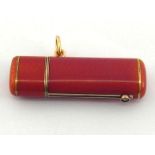 A guilloche enamel lipstick holder with tranlucent deep rose pink enamel, indistinctly marked on