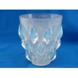 A Rene Lalique vase of tapering form with raised opalescent diamonds on interwoven small leaves