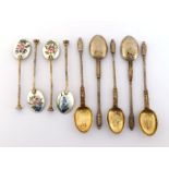 Five Scandinavian silver-gilt coffee spoons with figural finials modelled as a bearded man in