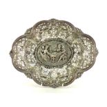 A German silver shaped oval dish by Gebruder Gutgesell, Hanau, circa 1900, sides pierced and