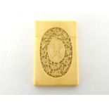 A large Chinese Canton carved English style ivory card case, decorated both side in oval shaped