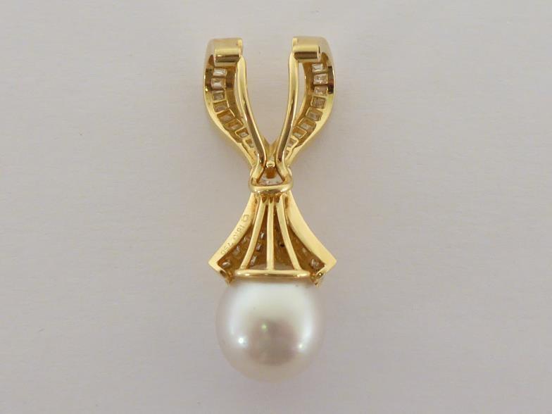 A diamond and South Sea cultured pearl pendant, set to the centre with a heart cut diamond, a 12mm - Image 2 of 4