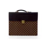 A Louis Vuitton briefcase in dark brown leather and Louis Vuitton fabric with gilt brass mounts,