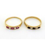 Two French 18 carat gold gem set rings, each channel set with alternate cubic zirconia and