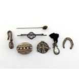 A mixed lot of late 19th cenutry white metal mounted jewellery, including a French mabe pearl and