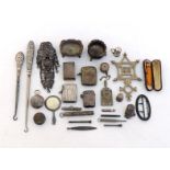 A group of small silver items comprising:- a small vanity mirror; 3 silver vesta cases; two salts;