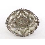A German silver shaped oval sweet dish, circa 1910, pierced rim and sides pierced and chased with