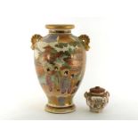 Two Japanese Meiji period Satsuma earthenware, Vase in baluster shape with two handles, and