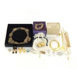 A large quantity of silver and gold plated costume jewellery, including rings, necklaces and