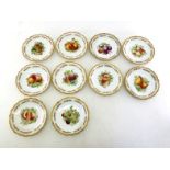 Limoges. A fine set of ten hand painted fruit plates, circa 1900, each centre with a different fruit