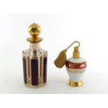 A Venetian hexagonal cut glass scent bottle with ruby overlay panel cut and finely gilt, ht.15cm.,