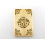 A large and finely-detailed Chinese Canton carved ivory card case, decorated on both sides with