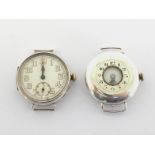 A 1920s silver half hunter wristwatch, the screw back case import marked Edinburgh 1926, the white