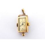 A 1930s 9 carat gold, seed pearl and enamel lapel watch by Helvetia, the small rectangular case with
