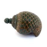 A green hardstone scent flask carved with scales and acanthus leaves, possibly Persian, in excellent