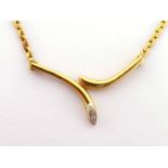 A diamond necklace, the wishbone pendant set with two small brilliants, to a woven link chain, the