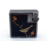 DUNHILL-NAMIKI, a 1930s maki-e lacquer Savory lighter, the square body depicting a bird on a