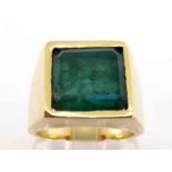 A gentleman's emerald dress ring, the square emerald cut stone 11.1 x 12.1 x 7mm, the shank