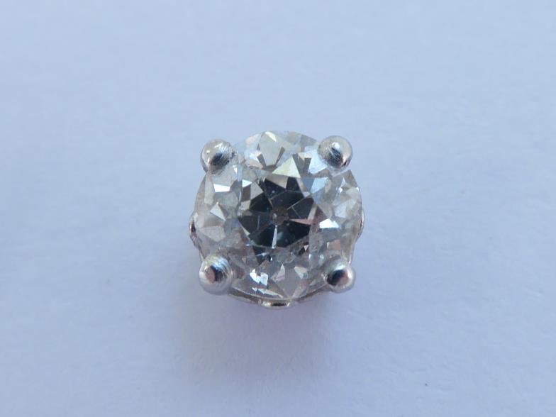 A pair of single stone diamond ear studs, each old brilliant cut stone approx. 0.57 carat, - Image 3 of 6