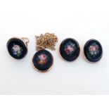 A suite of micromosaic jewellery, including a ring, finger size N, a pair of ear clips, and a