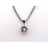 A single stone diamond pendant, the brilliant cut approx. 0.50 carat, mounted in white gold, to a