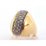 An Italian 18 carat gold and diamond dress ring, pave set with three vertical bands of brilliants,