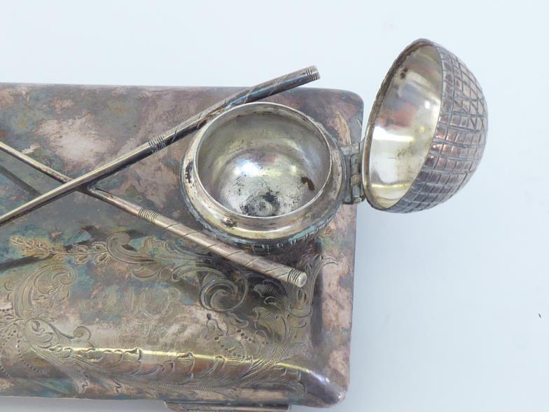 Golfing interest:-A silver-plated novelty inkstand, the well formed as a golf ball behind two - Image 4 of 6