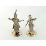 A pair of Burmese cast silver figural menu-holders, circa 1907, one modelled as a temple dancer