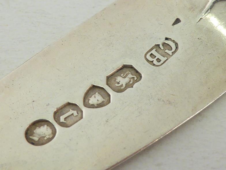 A set of five Victorian Fiddle pattern dessert spoons by Charles Boyton, London, 1858, initialled " - Image 6 of 6