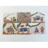 A group of twelve 19th century Indian paintings on mica of various activities including bathing,