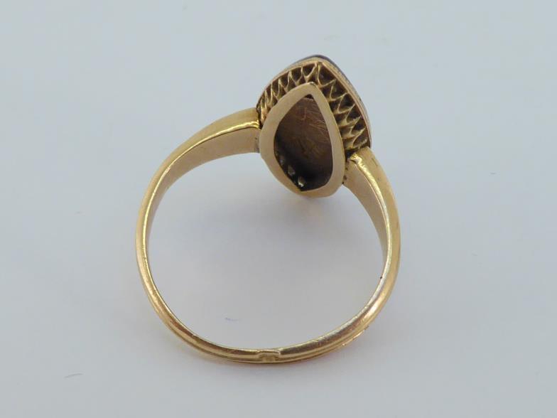 A Georgian gold, diamond and enamel dress ring, of navette form, with a central cluster of rose - Image 3 of 3