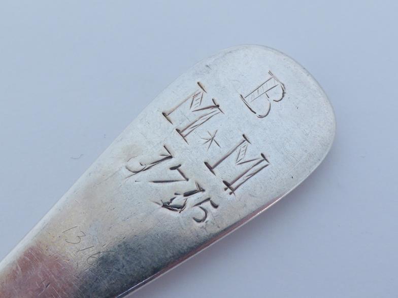 A George I silver rat-tail table spoon, maker's mark indistinct, S? with pellet below, in - Image 2 of 4