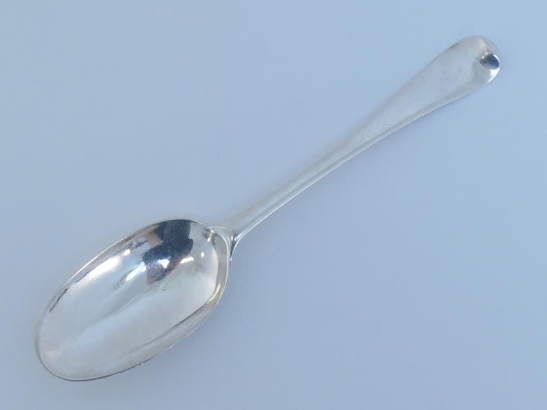 A George II silver rat-tail table spoon, no maker's mark, London, 1731, engraved with contemporary - Image 4 of 4