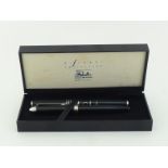 DELTA, a black resin fountain pen, fine nib, cartridge filler, in Delta box, together with a a black