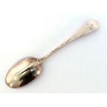 A George I silver rat-tail table spoon, no maker's mark, London, 1718, initialled "A" over "I*E",