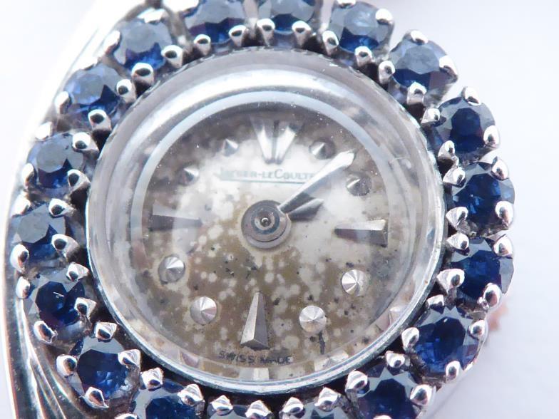 A 1950s sapphire and diamond pendant watch by Jaeger LeCoultre, the bezel set with small round cut - Image 3 of 5