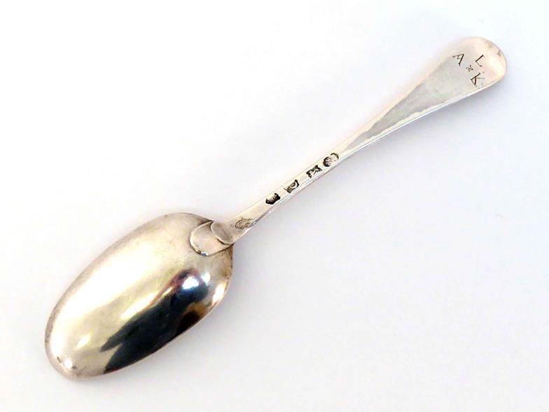 A George II silver Hanoverian pattern table spoon by Paul de Lamerie, London, 1739, with double drop