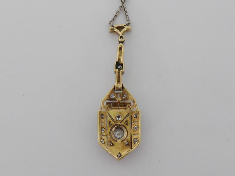 An Art Deco diamond pendant, circa 1920, the plaque drop set to the centre with a 0.10 carat old cut - Image 3 of 3