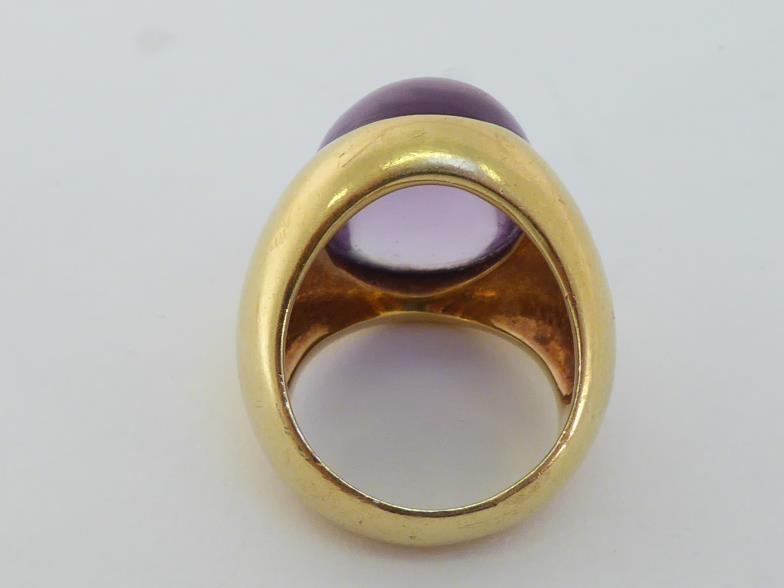 Pomellato 67, an 18 carat gold and amethyst dress ring, the large oval cabochon 20 x 14mm, the heavy - Image 3 of 5