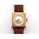 Zenith, a 1950s lady's 18 carat gold manual wind wristwatch, no. 849513, the square case with