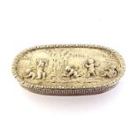 A French .800 standard silver snuff box, circa 1900, rectangular with rounded ends, cover chased