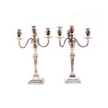 A pair of late Victorian silver four-light candelabra by Hawksworth, Eyre & Co. Ltd, Sheffield,