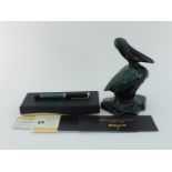 Pelikan, Souveran, a black and striated green marble resin fountain pen, with fine nib and piston