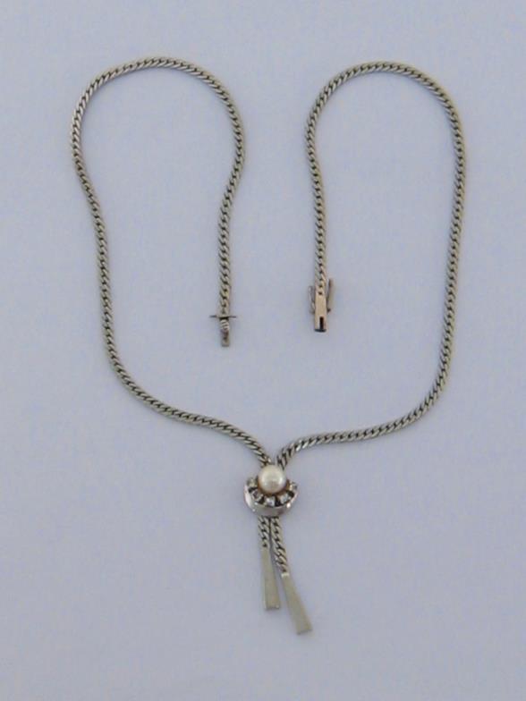 A cultured pearl and diamond necklace, the drop composed of a 7.1mm pearl above a skirt of five claw - Image 2 of 3