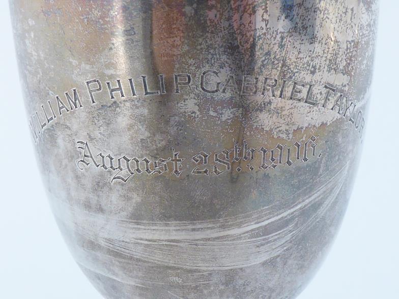 An Edwardian silver goblet, by Williams (Birmingham) Ltd., Birmingham, 1906, inscribed "William - Image 2 of 3