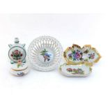 Five small ceramic items comprising four Herend pieces, being two pin trays, a circular box with