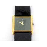 CORUM, an 18 carat gold manual wind wristwatch, no. 159758, the black dial with gilt sword hands,