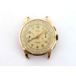 A 1940s 18 carat gold gentleman's manual wind chronograph wristwatch, the cream dial with outer