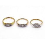 Three 18 carat gold and illusion set diamond rings, each with platinum settings finger sizes L-N,